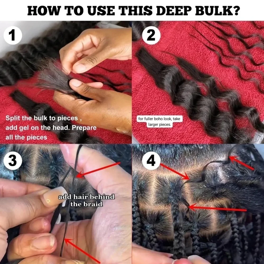 30”‎ 26” 24” Wet & Wavy Water Wave Human Hair Nat Black #1B Braiding 250g #QB8